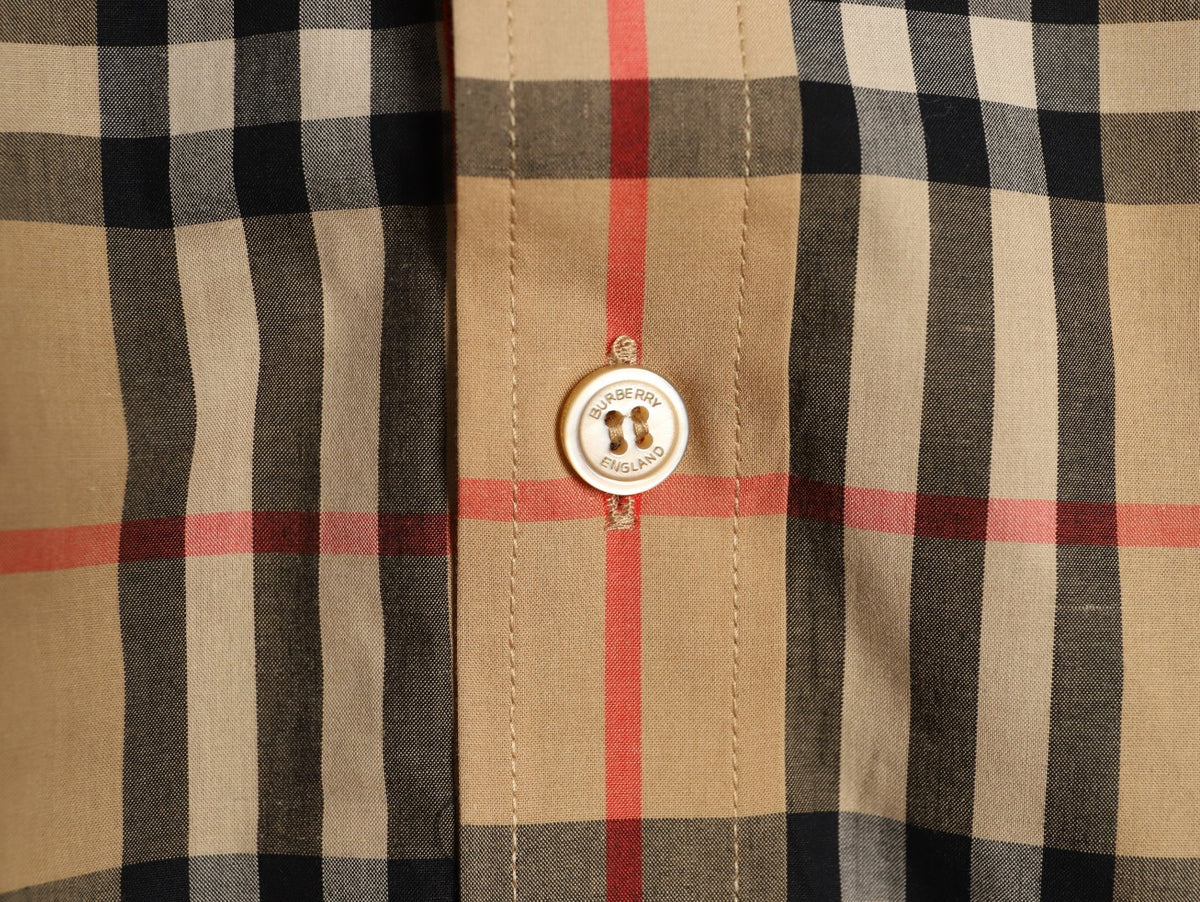 Burberry Check Cotton Shirt with Placket and Cuff Trim