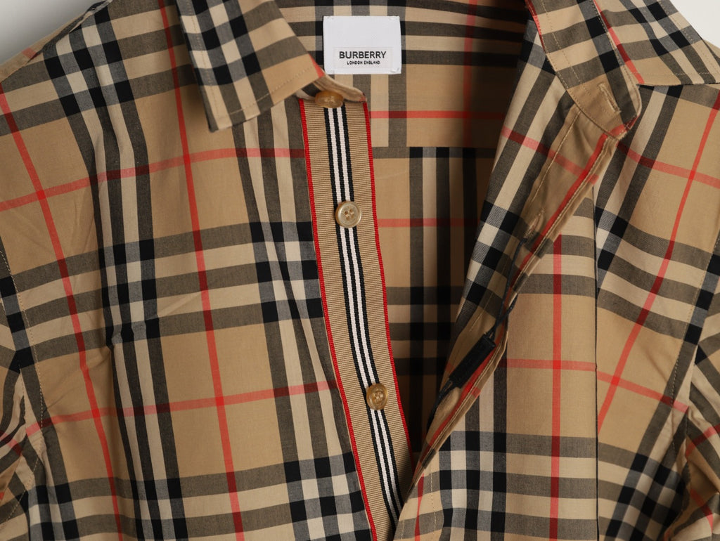 Burberry Check Cotton Shirt with Placket and Cuff Trim
