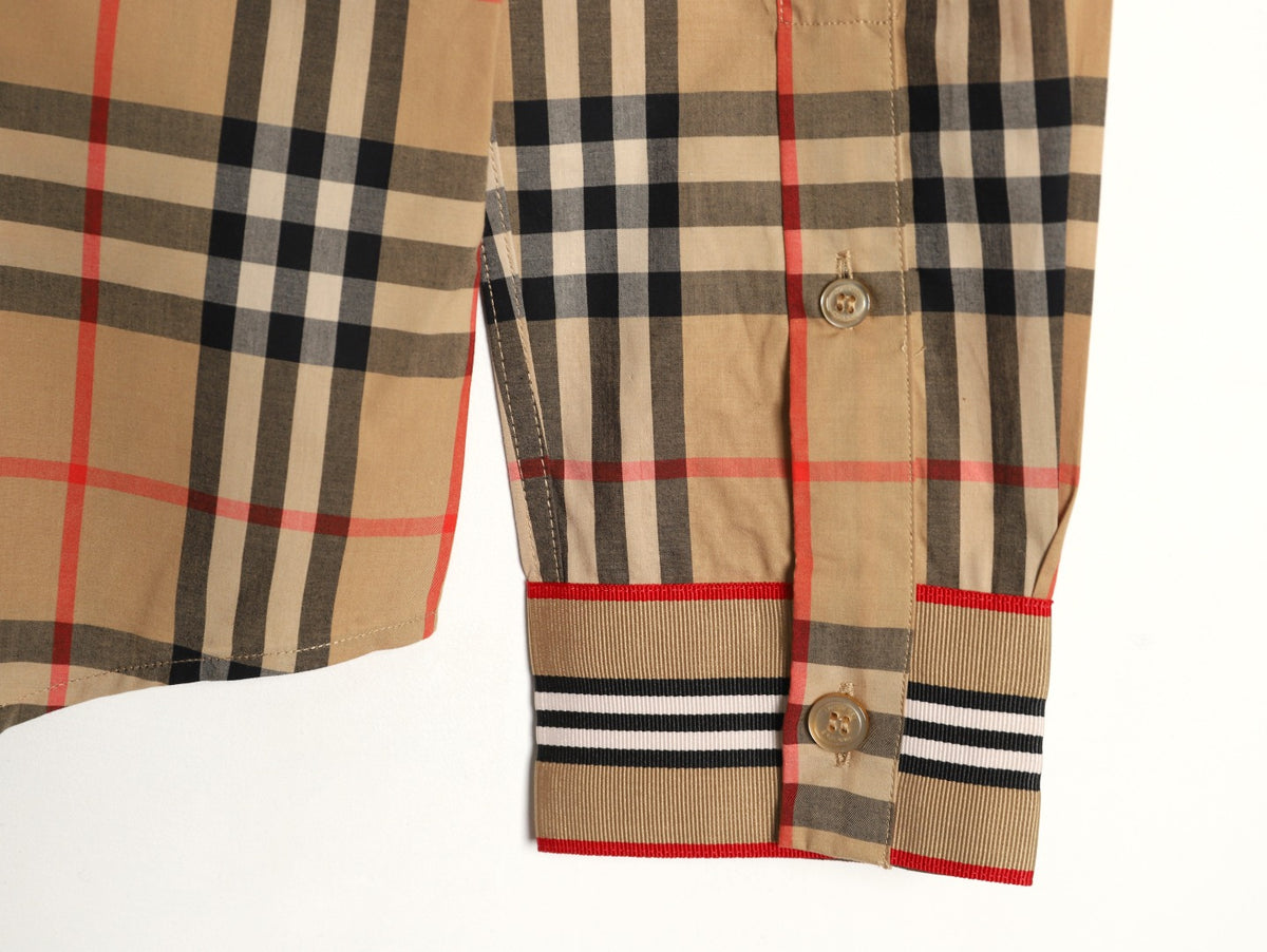 Burberry Check Cotton Shirt with Placket and Cuff Trim