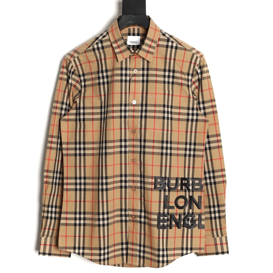 Burberry Letter Print Check Cotton Long-Sleeve Shirt