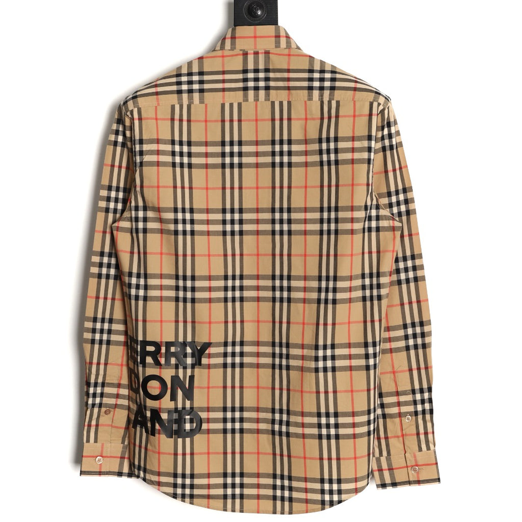 Burberry Letter Print Check Cotton Long-Sleeve Shirt