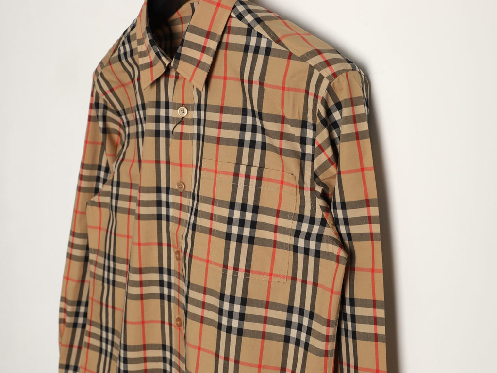 Burberry Letter Print Check Cotton Long-Sleeve Shirt