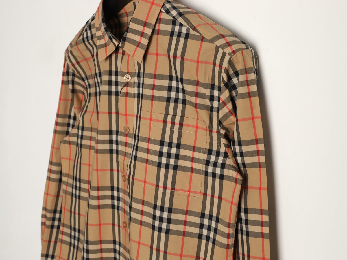 Burberry Letter Print Check Cotton Long-Sleeve Shirt