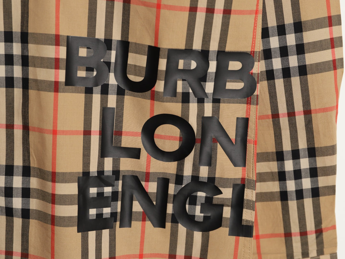 Burberry Letter Print Check Cotton Long-Sleeve Shirt