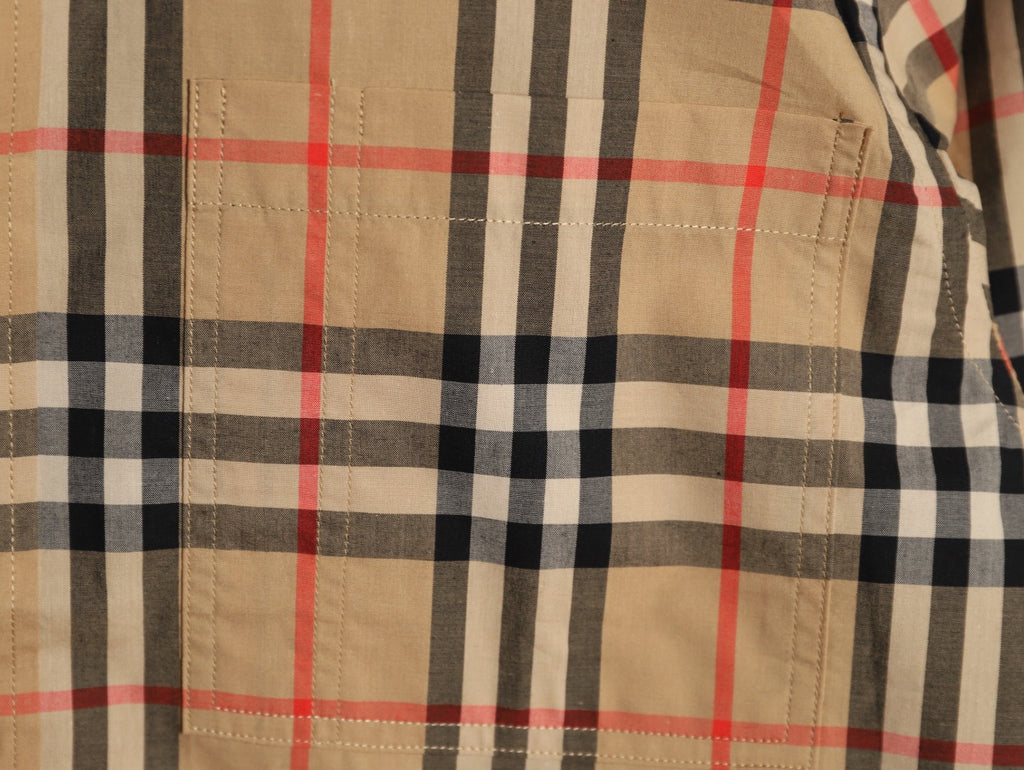 Burberry Letter Print Check Cotton Long-Sleeve Shirt