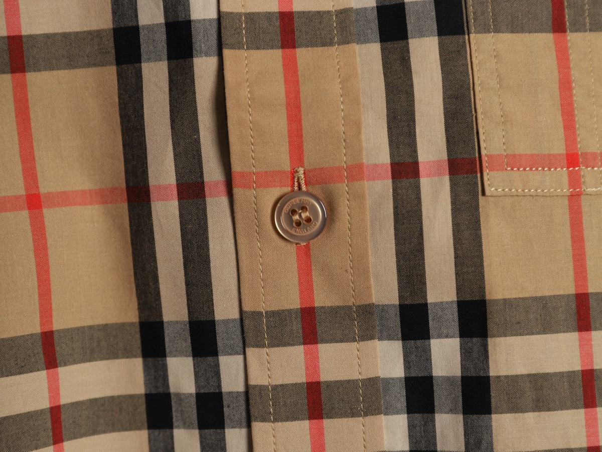 Burberry Letter Print Check Cotton Long-Sleeve Shirt