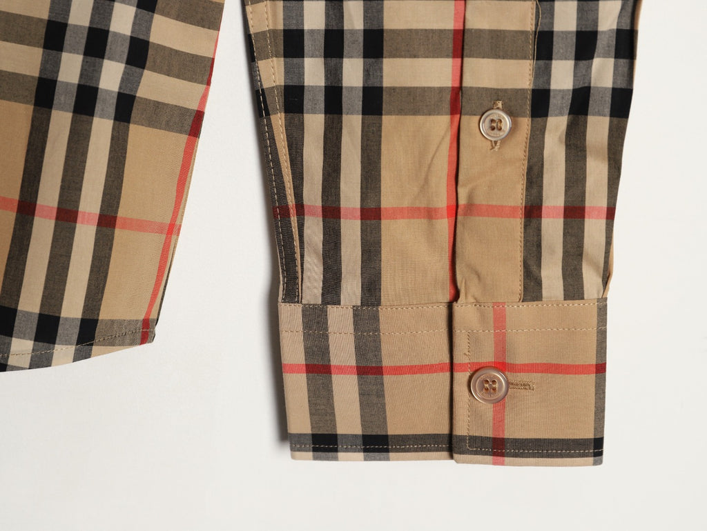 Burberry Letter Print Check Cotton Long-Sleeve Shirt