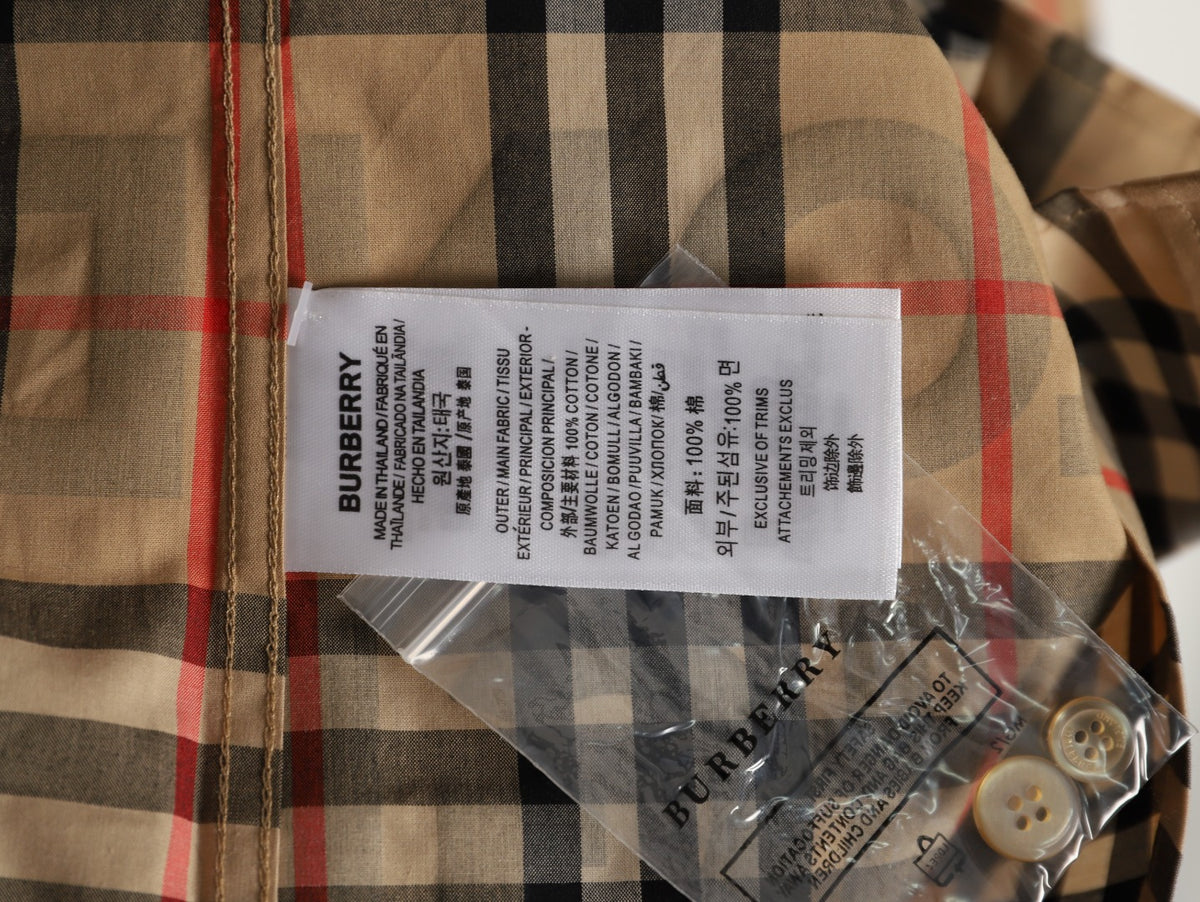 Burberry Letter Print Check Cotton Long-Sleeve Shirt