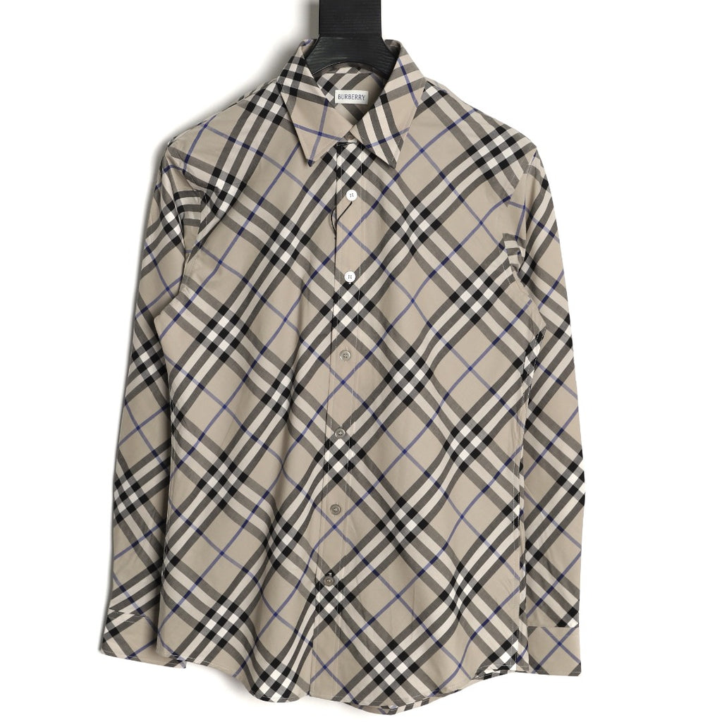 Burberry Diagonal Check Cotton Long-Sleeve Shirt