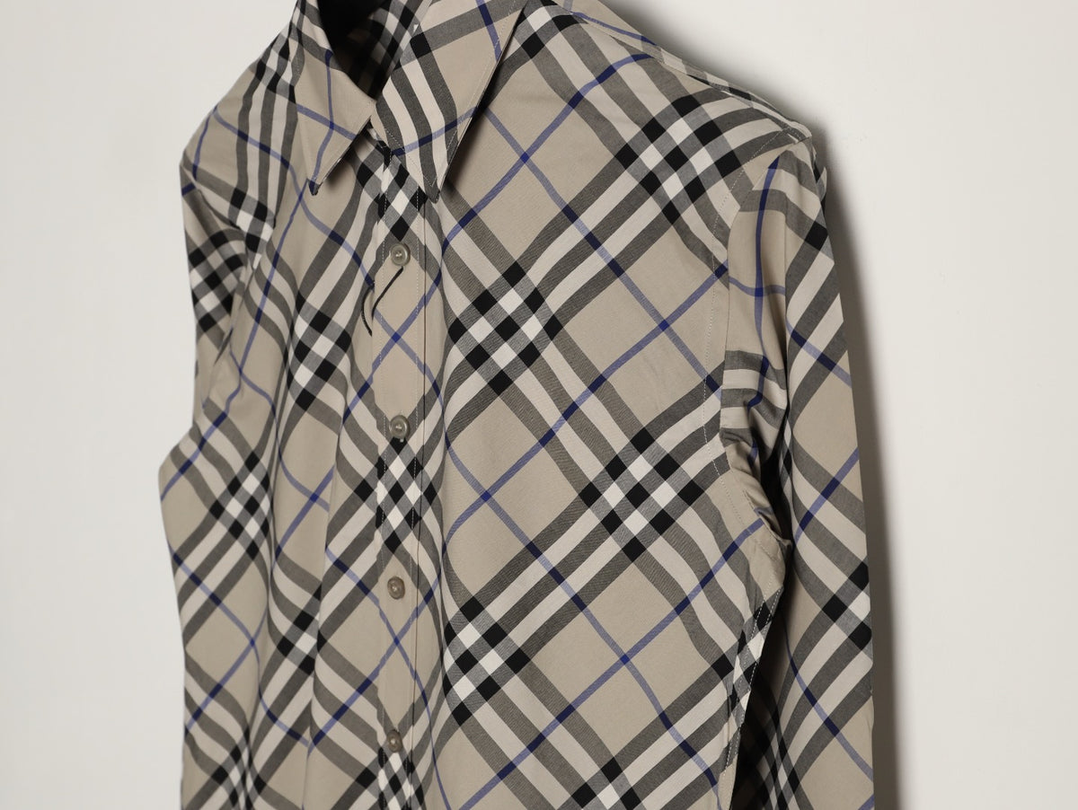 Burberry Diagonal Check Cotton Long-Sleeve Shirt