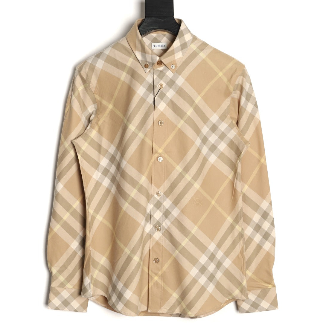 Burberry Sand Beige Diagonal Check Cotton Long-Sleeve Shirt