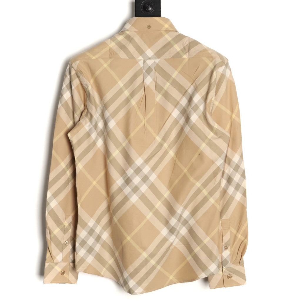 Burberry Sand Beige Diagonal Check Cotton Long-Sleeve Shirt