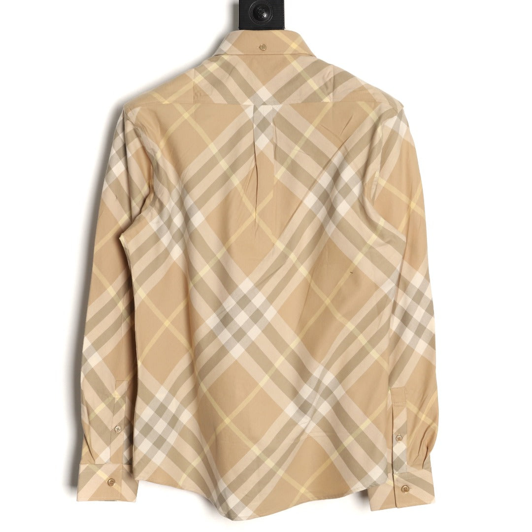 Burberry Sand Beige Diagonal Check Cotton Long-Sleeve Shirt