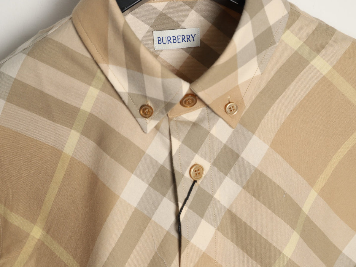 Burberry Sand Beige Diagonal Check Cotton Long-Sleeve Shirt