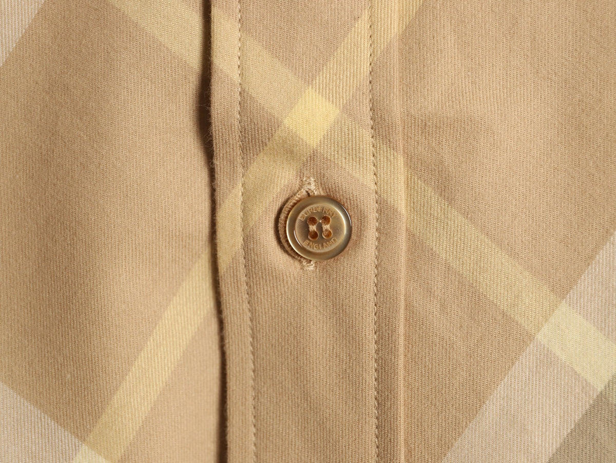 Burberry Sand Beige Diagonal Check Cotton Long-Sleeve Shirt
