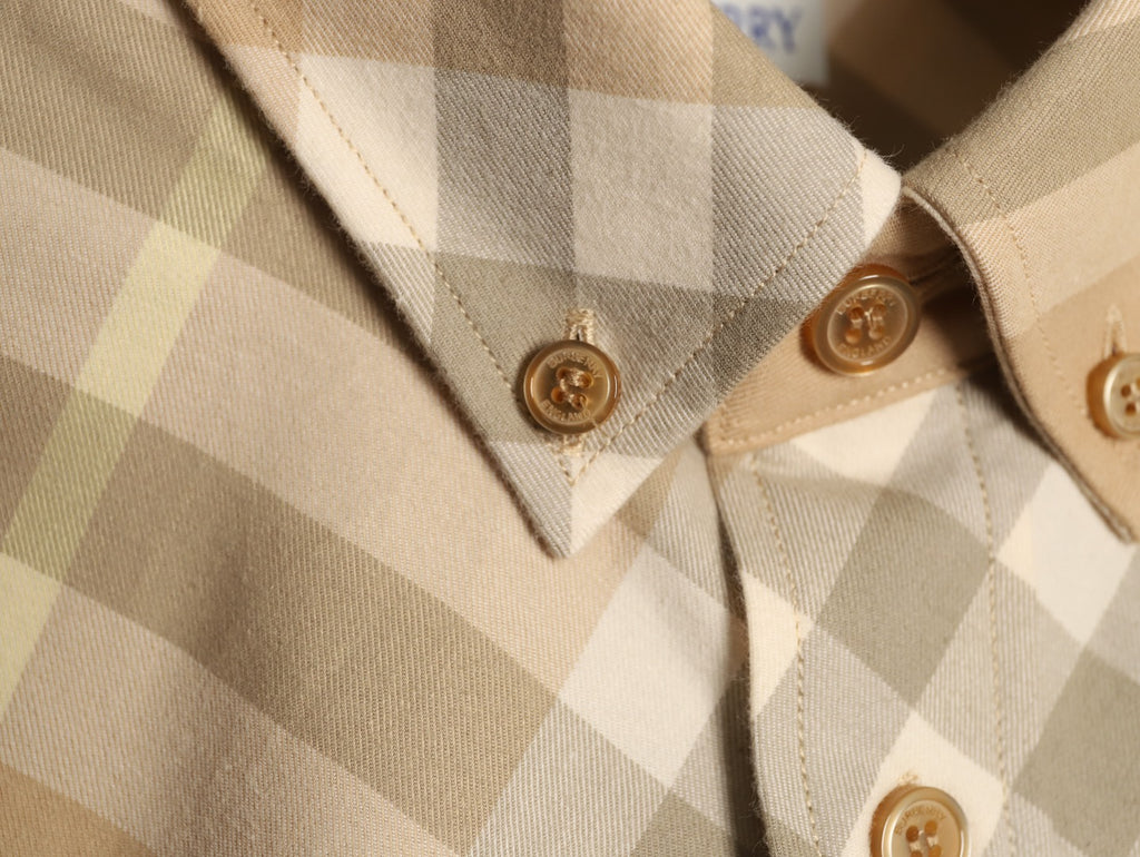 Burberry Sand Beige Diagonal Check Cotton Long-Sleeve Shirt