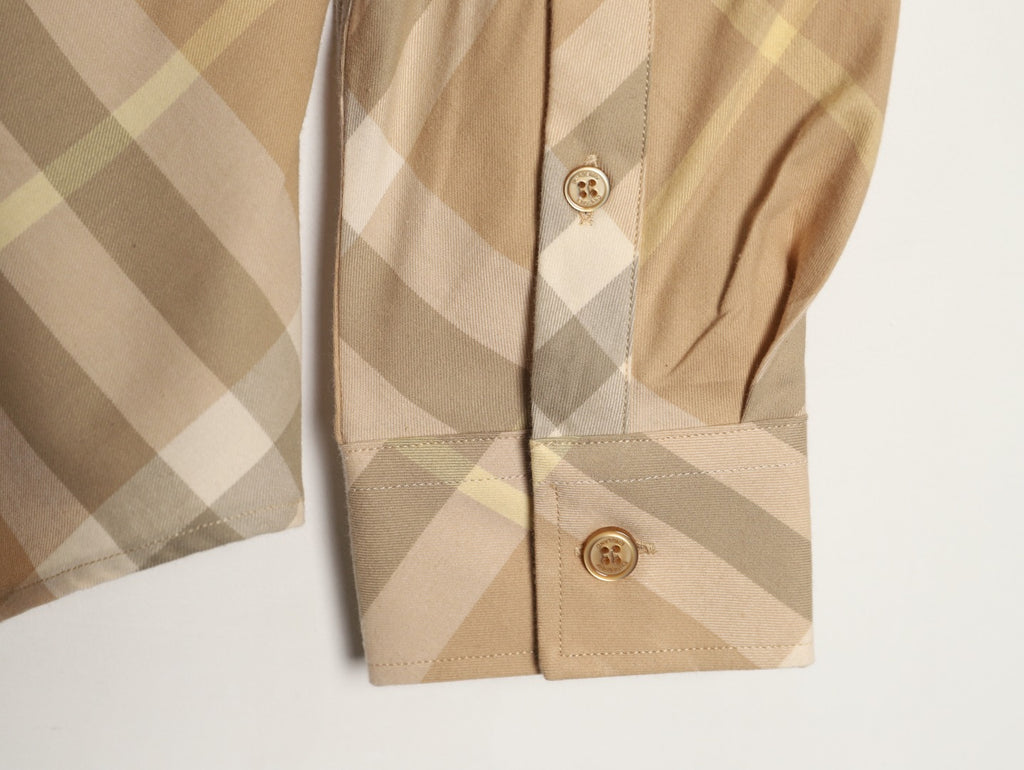 Burberry Sand Beige Diagonal Check Cotton Long-Sleeve Shirt