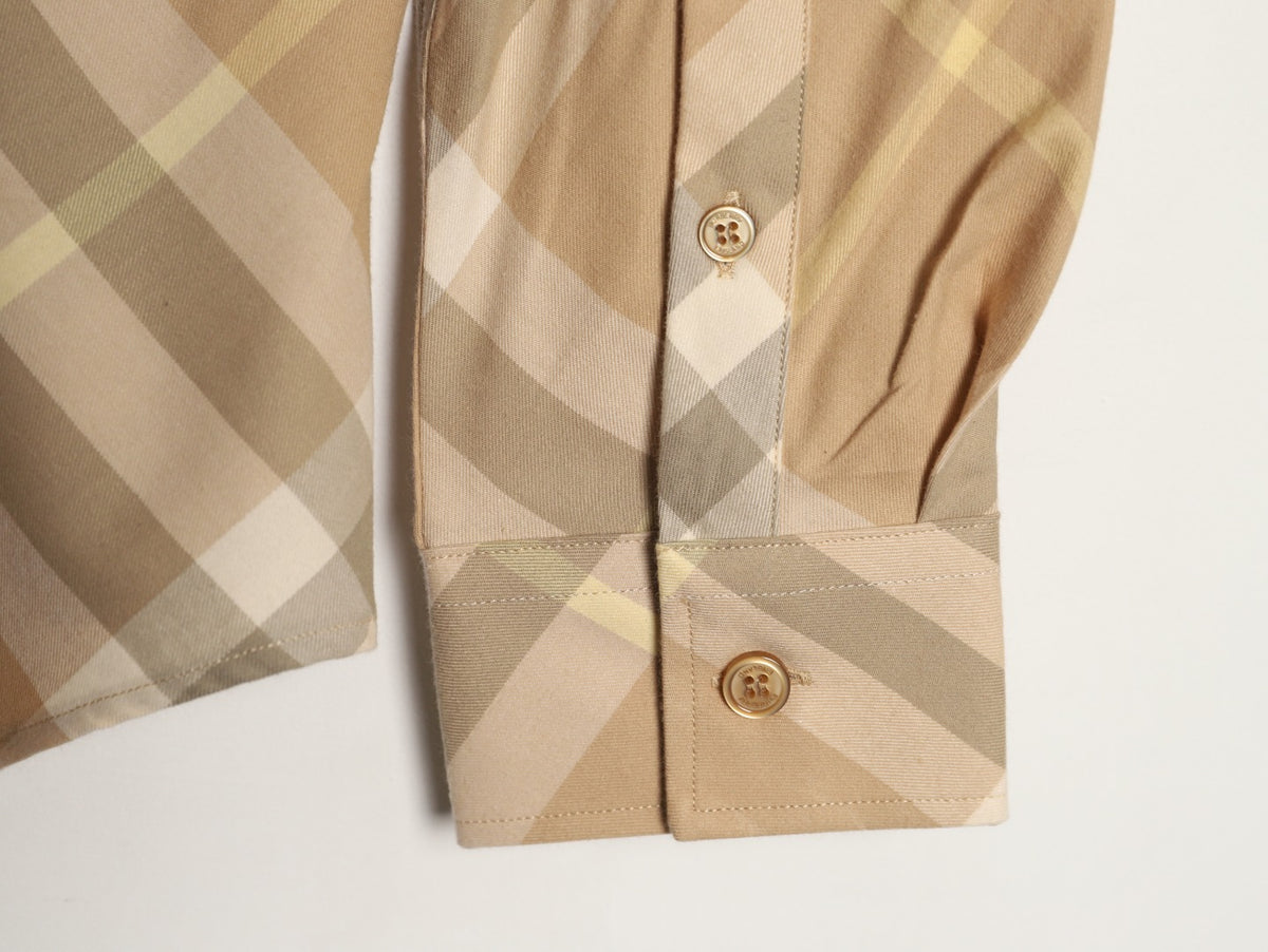 Burberry Sand Beige Diagonal Check Cotton Long-Sleeve Shirt