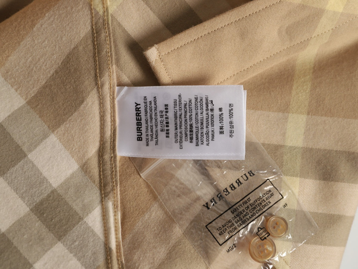 Burberry Sand Beige Diagonal Check Cotton Long-Sleeve Shirt