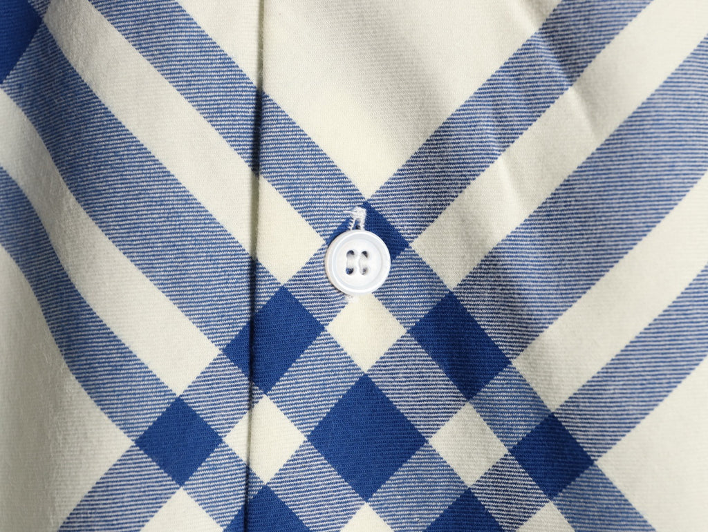 Burberry Ivory Blue Diagonal Check Cotton Long-Sleeve Shirt