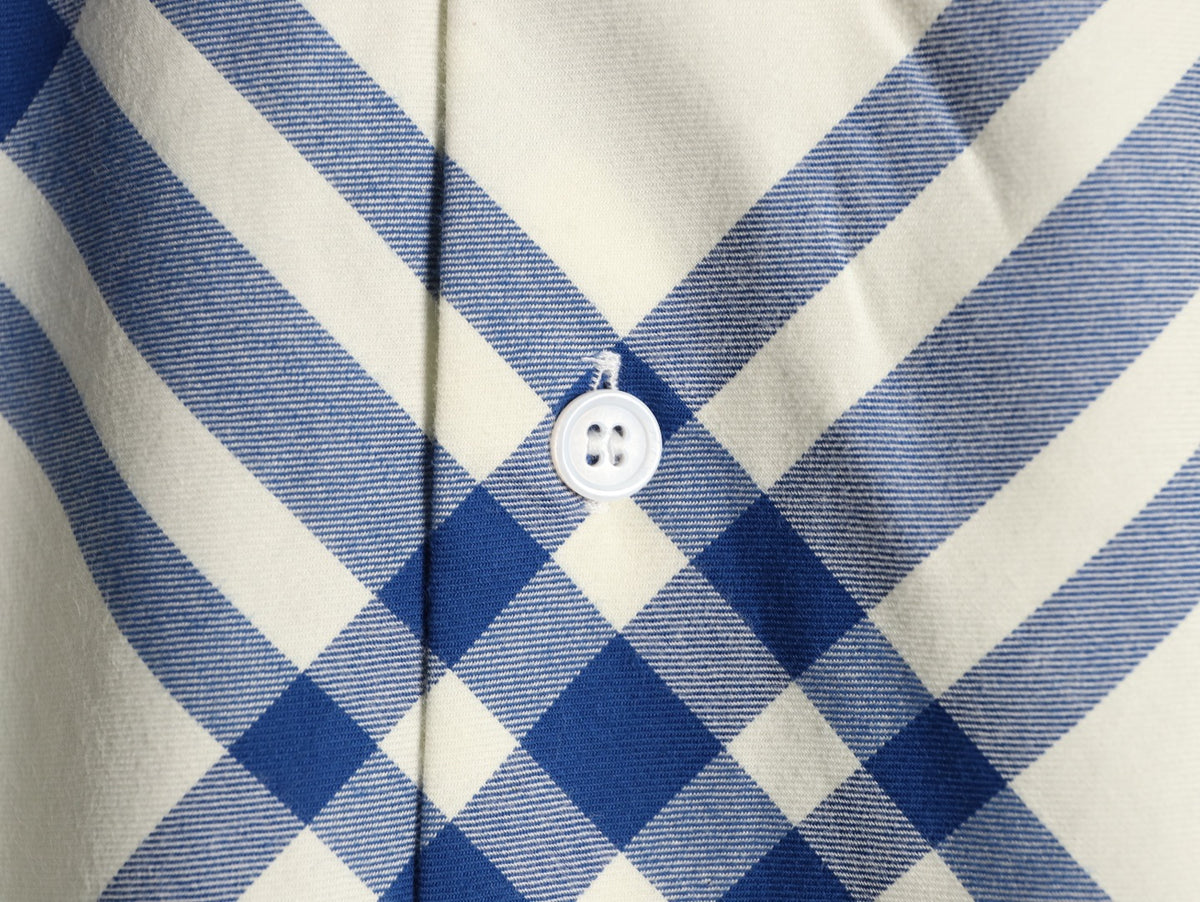 Burberry Ivory Blue Diagonal Check Cotton Long-Sleeve Shirt