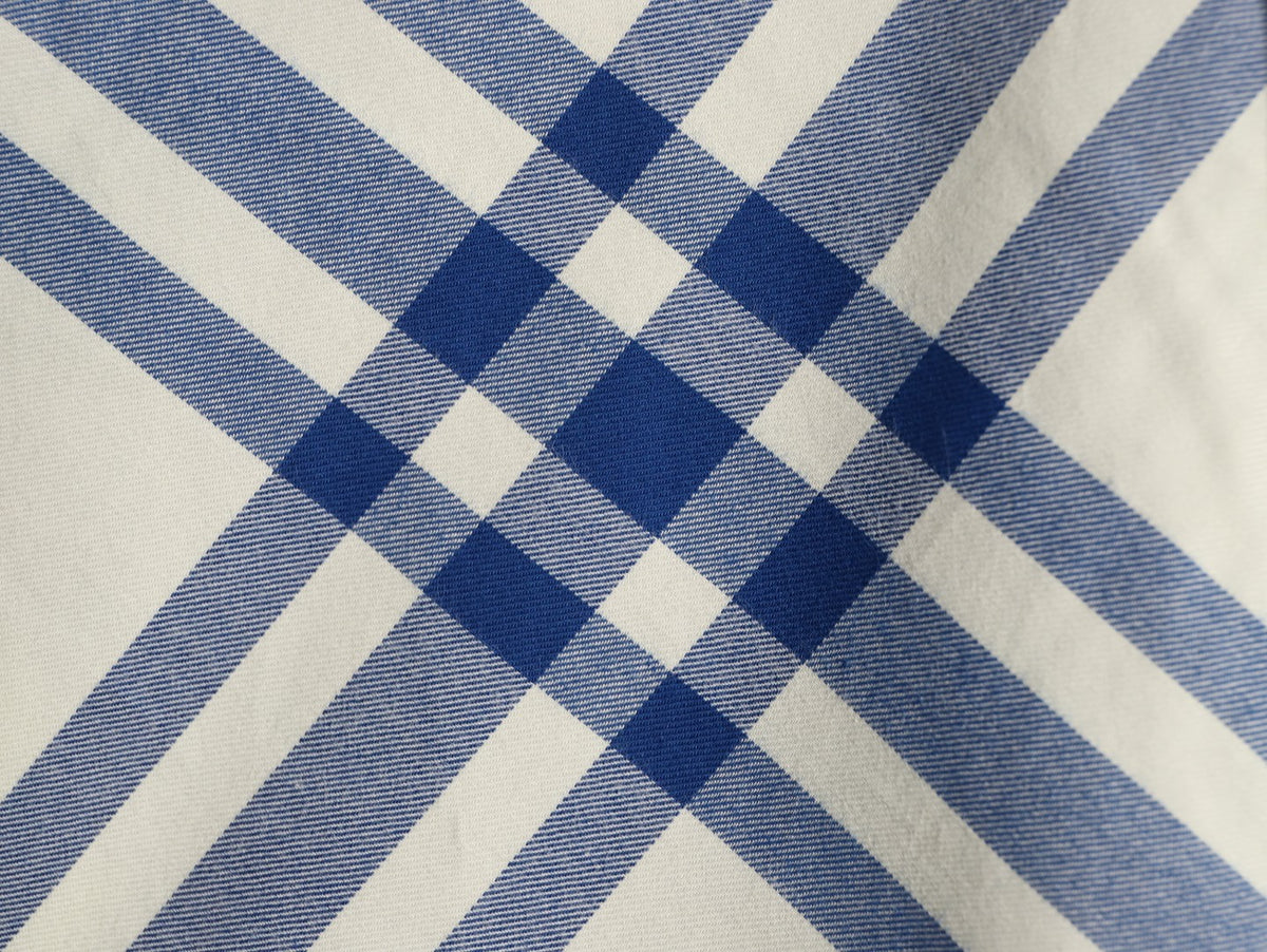 Burberry Ivory Blue Diagonal Check Cotton Long-Sleeve Shirt
