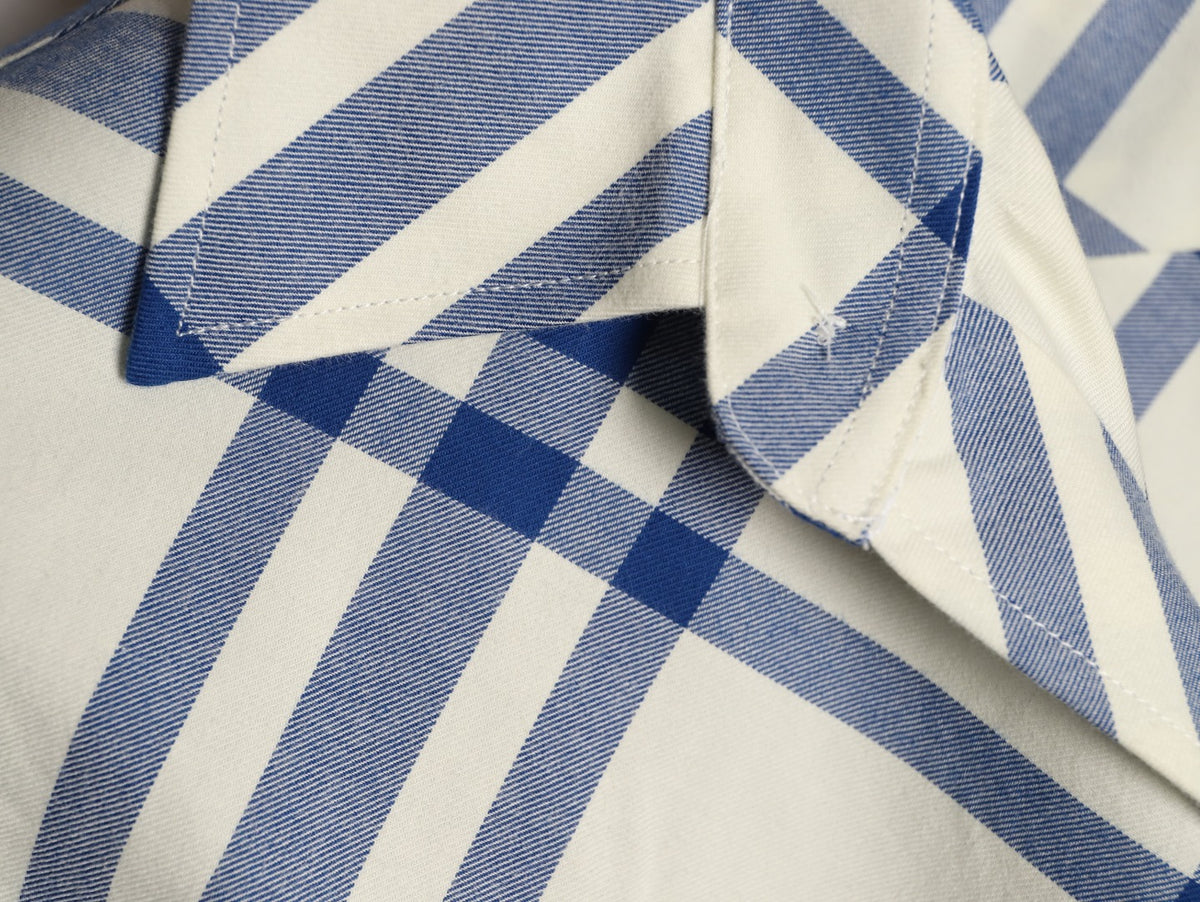 Burberry Ivory Blue Diagonal Check Cotton Long-Sleeve Shirt