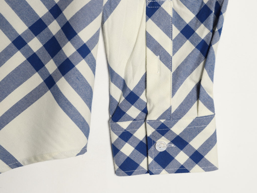 Burberry Ivory Blue Diagonal Check Cotton Long-Sleeve Shirt