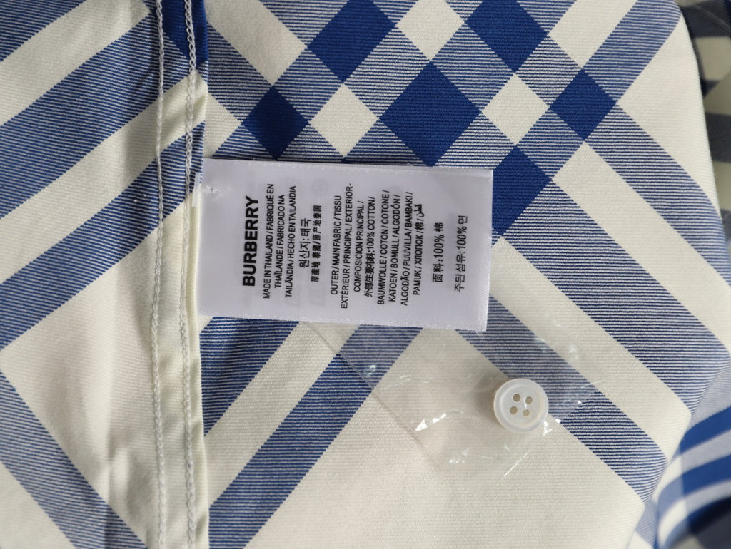 Burberry Ivory Blue Diagonal Check Cotton Long-Sleeve Shirt