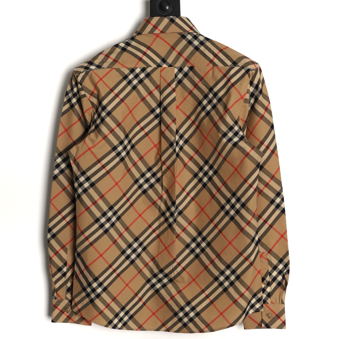 Burberry Warm Tan Diagonal Check Cotton Long-Sleeve Shirt