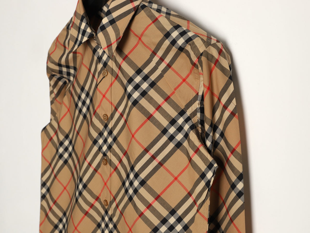Burberry Warm Tan Diagonal Check Cotton Long-Sleeve Shirt