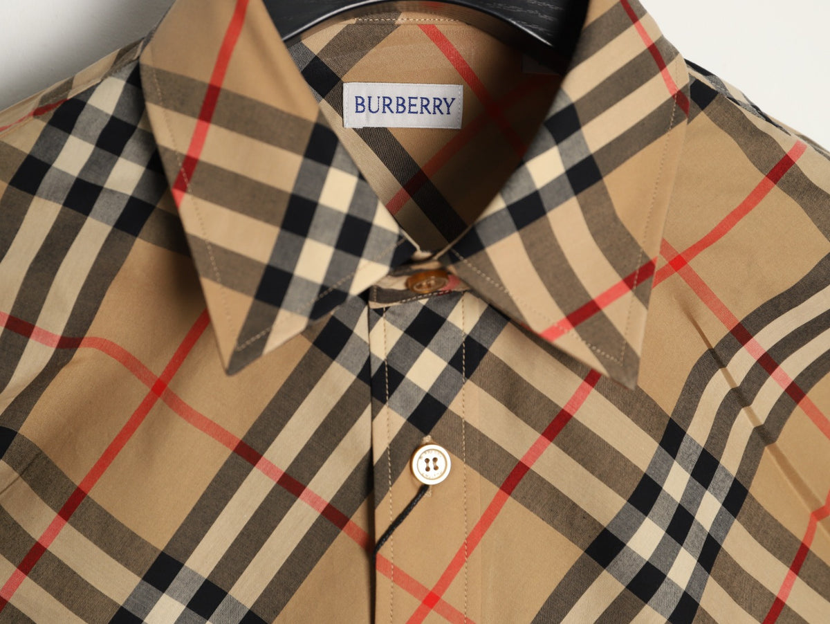 Burberry Warm Tan Diagonal Check Cotton Long-Sleeve Shirt