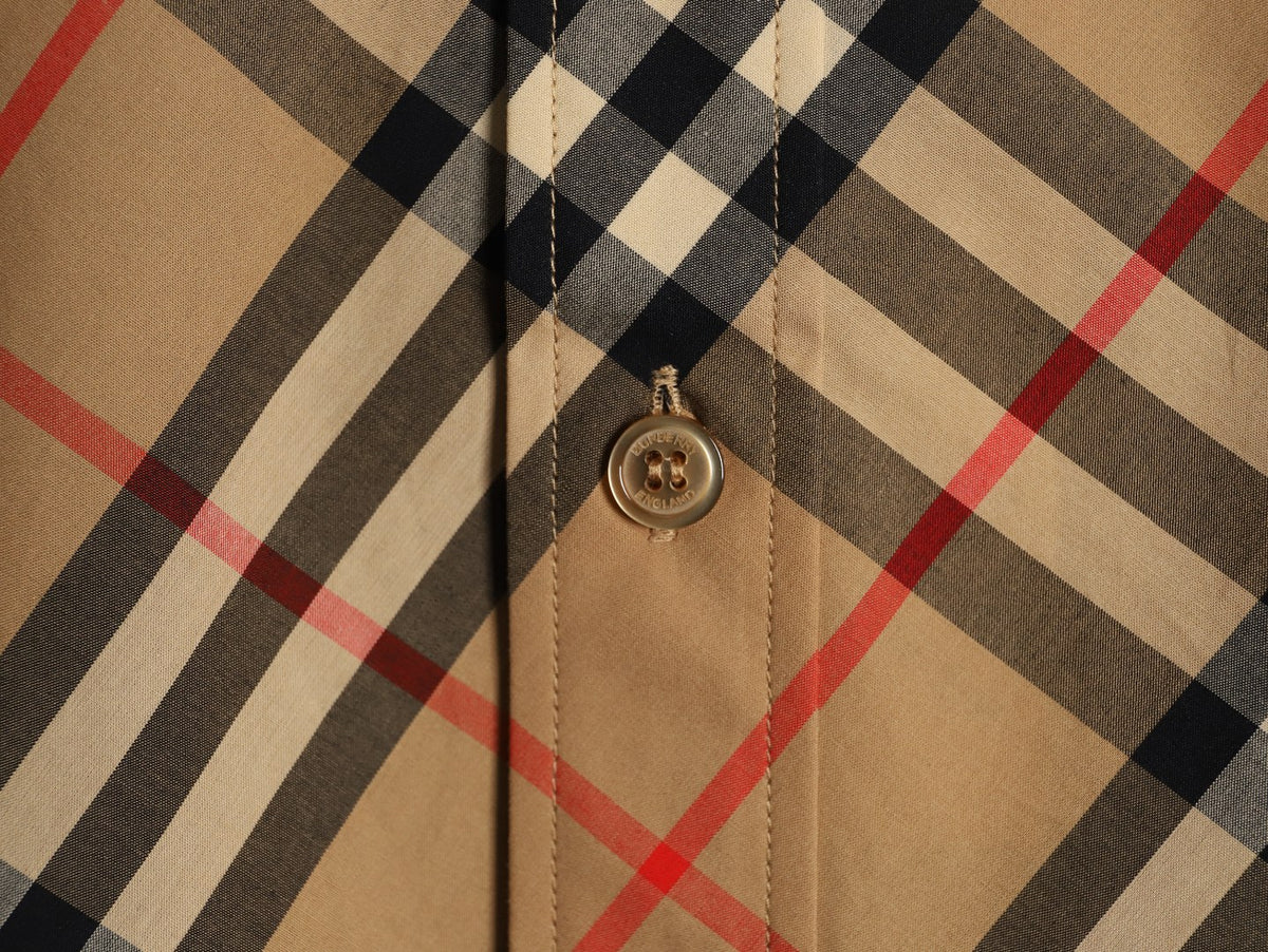 Burberry Warm Tan Diagonal Check Cotton Long-Sleeve Shirt