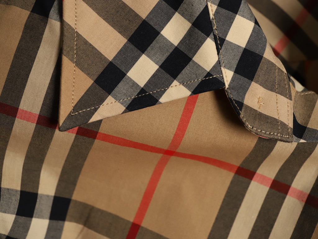 Burberry Warm Tan Diagonal Check Cotton Long-Sleeve Shirt