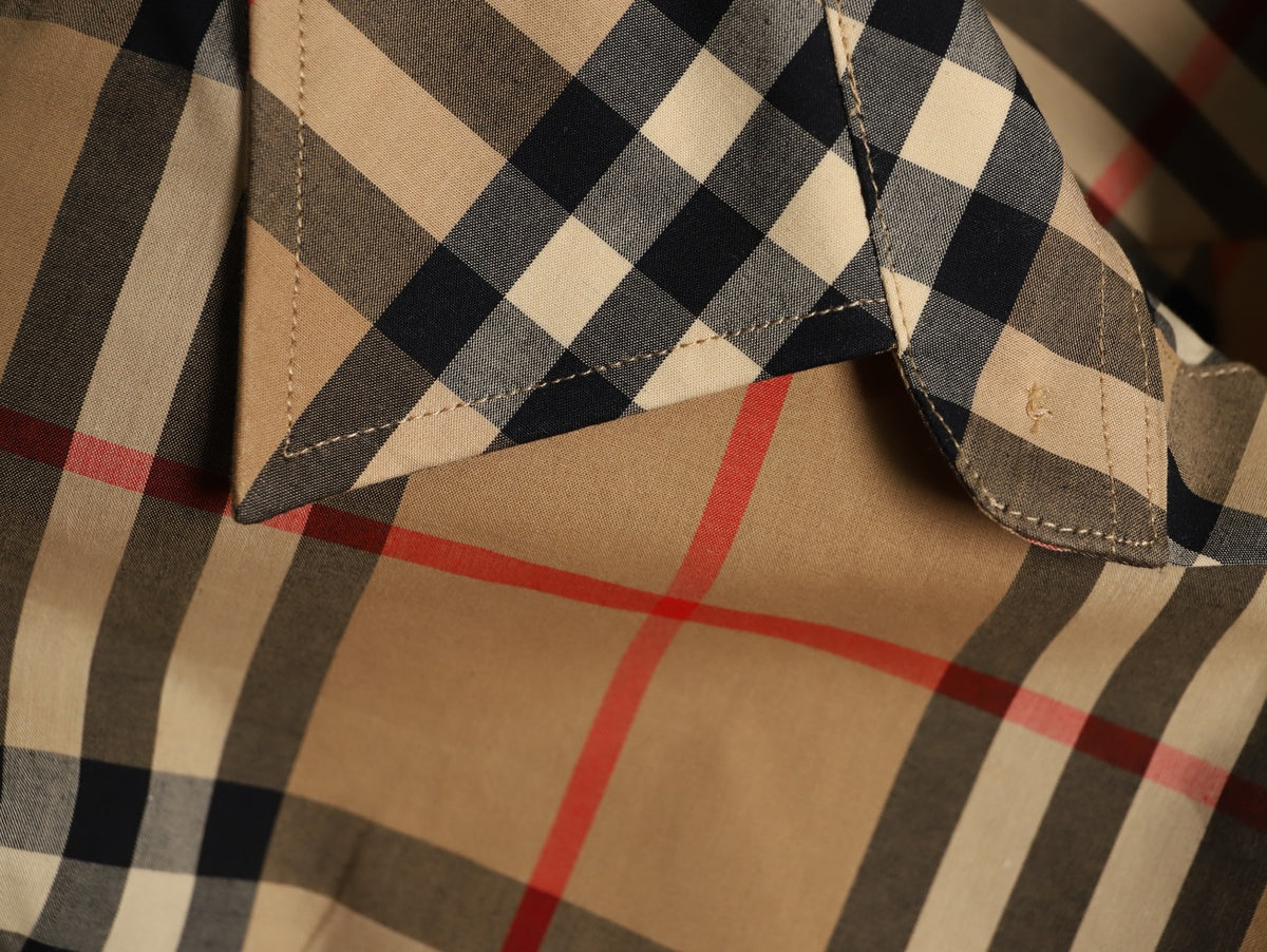Burberry Warm Tan Diagonal Check Cotton Long-Sleeve Shirt