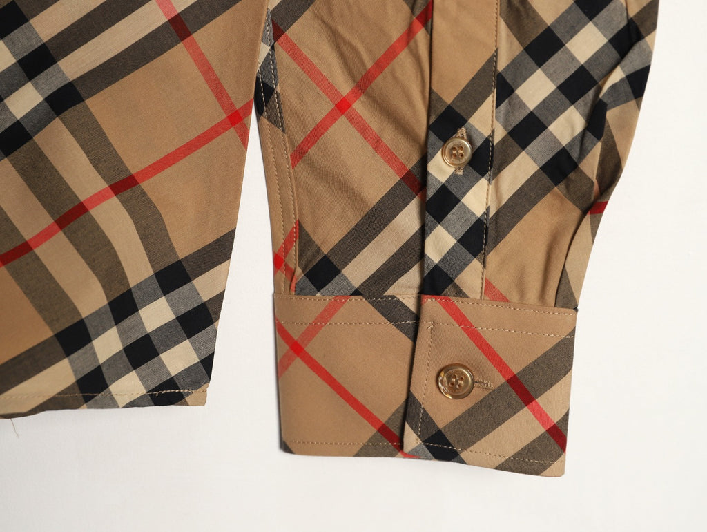 Burberry Warm Tan Diagonal Check Cotton Long-Sleeve Shirt