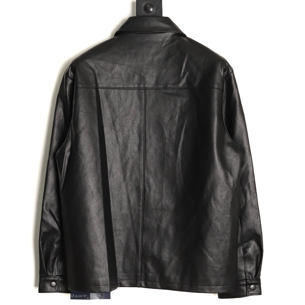 Prada Triangle Logo Black Leather Single-Breasted Jacket