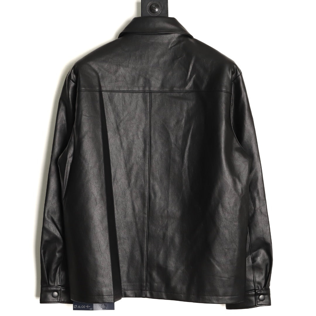 Prada Triangle Logo Black Leather Single-Breasted Jacket