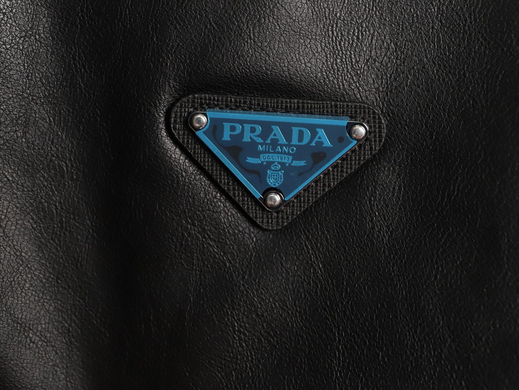 Prada Triangle Logo Black Leather Single-Breasted Jacket