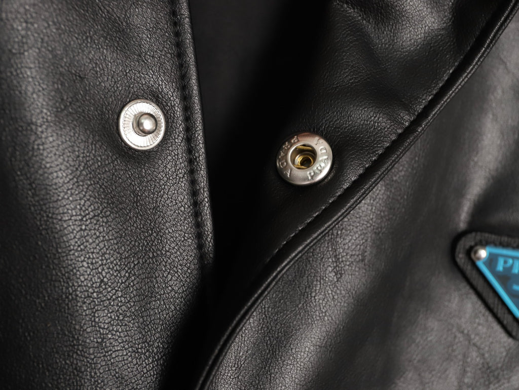 Prada Triangle Logo Black Leather Single-Breasted Jacket