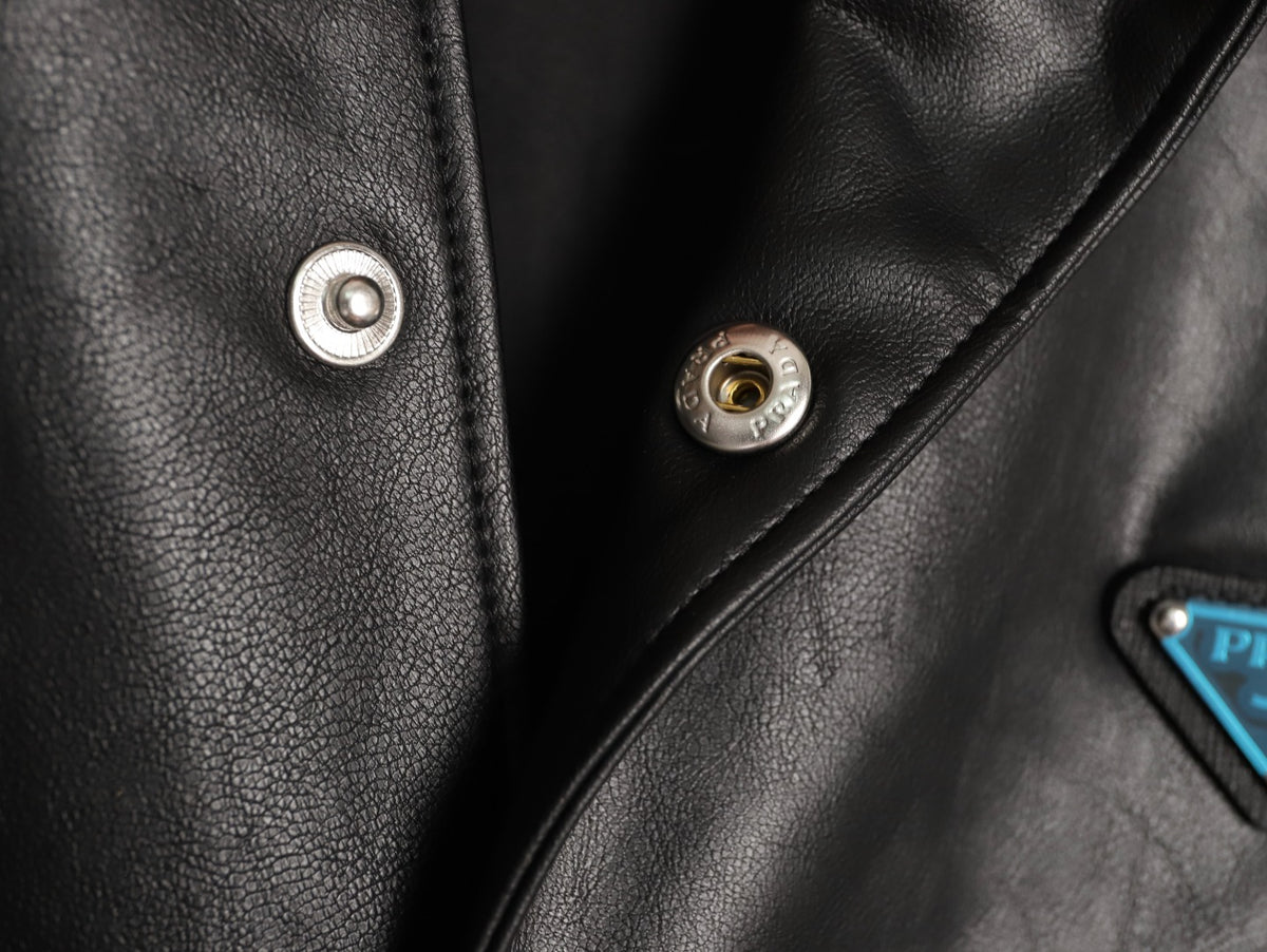 Prada Triangle Logo Black Leather Single-Breasted Jacket