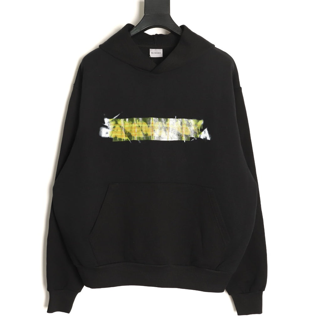 Balenciaga Black BLCG Layered Tape-Effect Hoodie