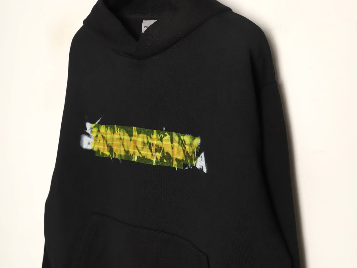 Balenciaga Black BLCG Layered Tape-Effect Hoodie