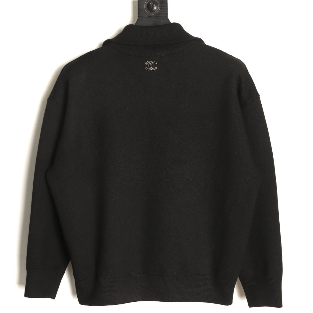 Chanel Double C Half-Zip Mock-Neck Knit Sweater