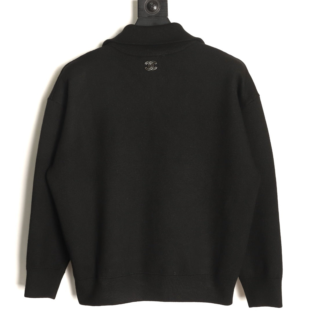 Chanel Double C Half-Zip Mock-Neck Knit Sweater
