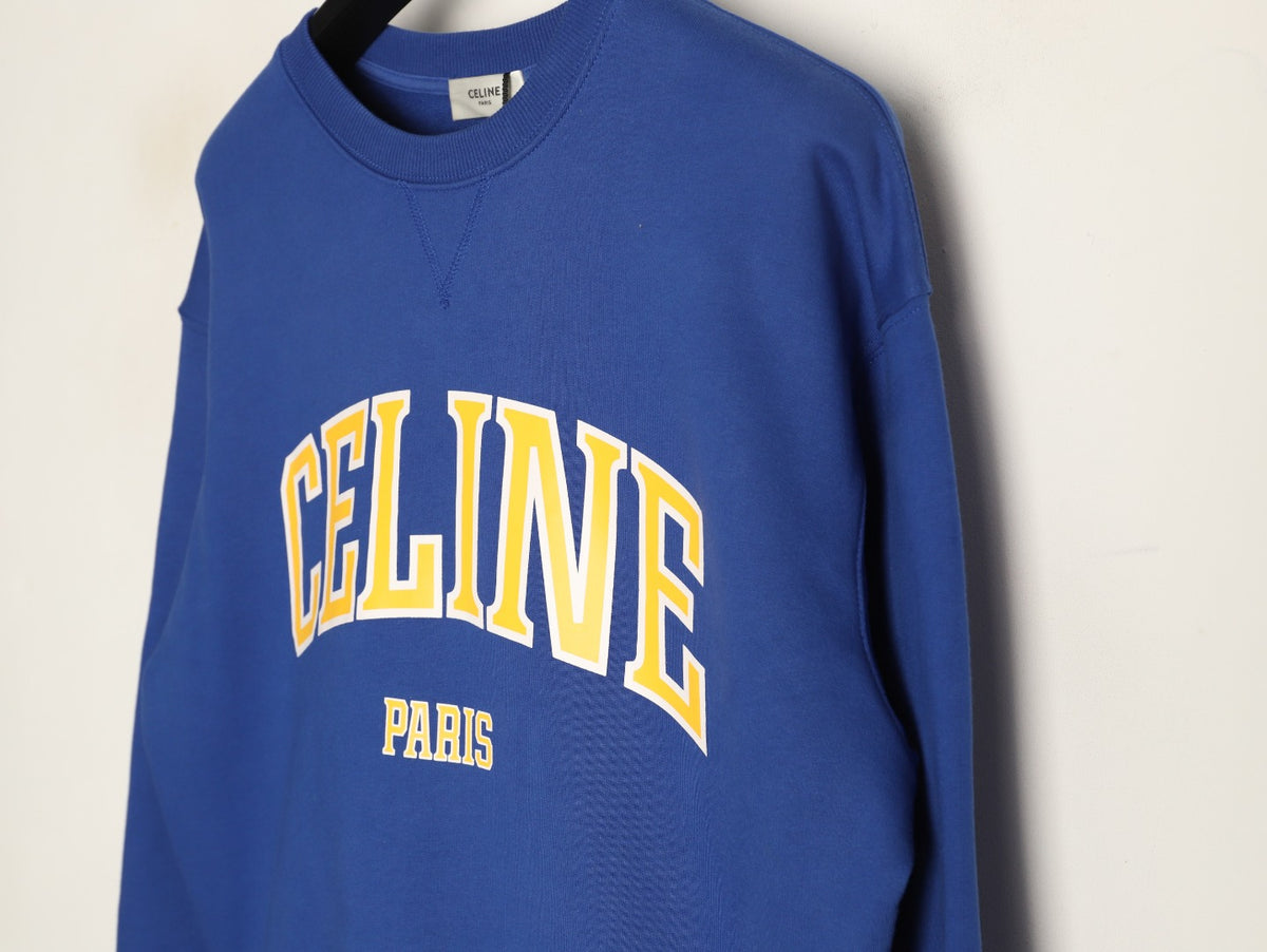 Celine Blue Two-Tone Arched Logo Crewneck Sweatshirt
