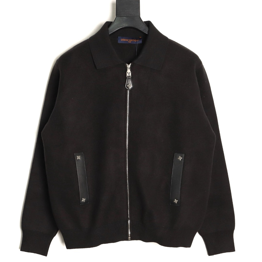 Louis Vuitton LV Leather-Trim Black Knit Blouson Jacket