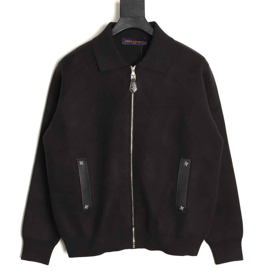 Louis Vuitton LV Leather-Trim Black Knit Blouson Jacket