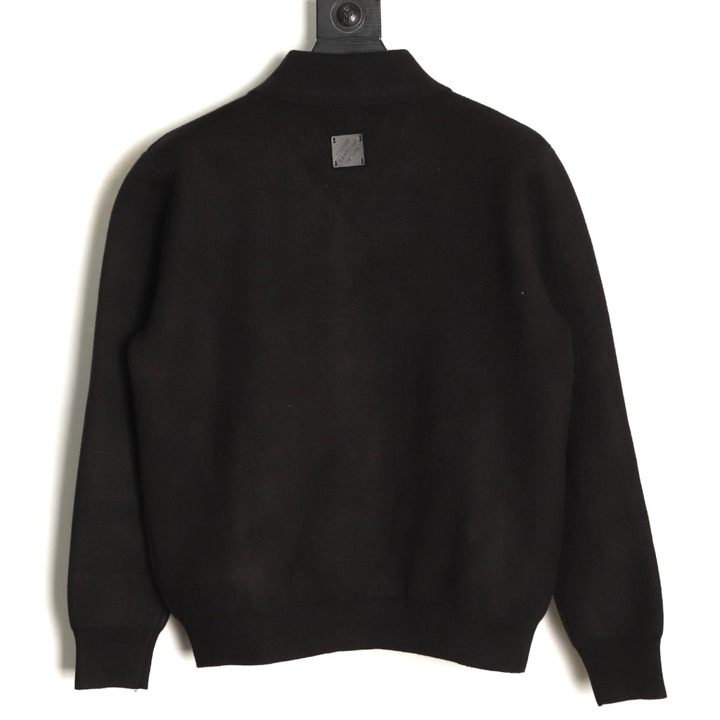 Louis Vuitton LV Leather-Trim Black Knit Blouson Jacket