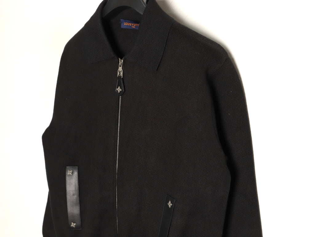 Louis Vuitton LV Leather-Trim Black Knit Blouson Jacket